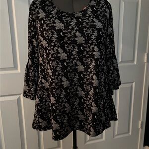 Floral Black and Grey Women's Tunic Top